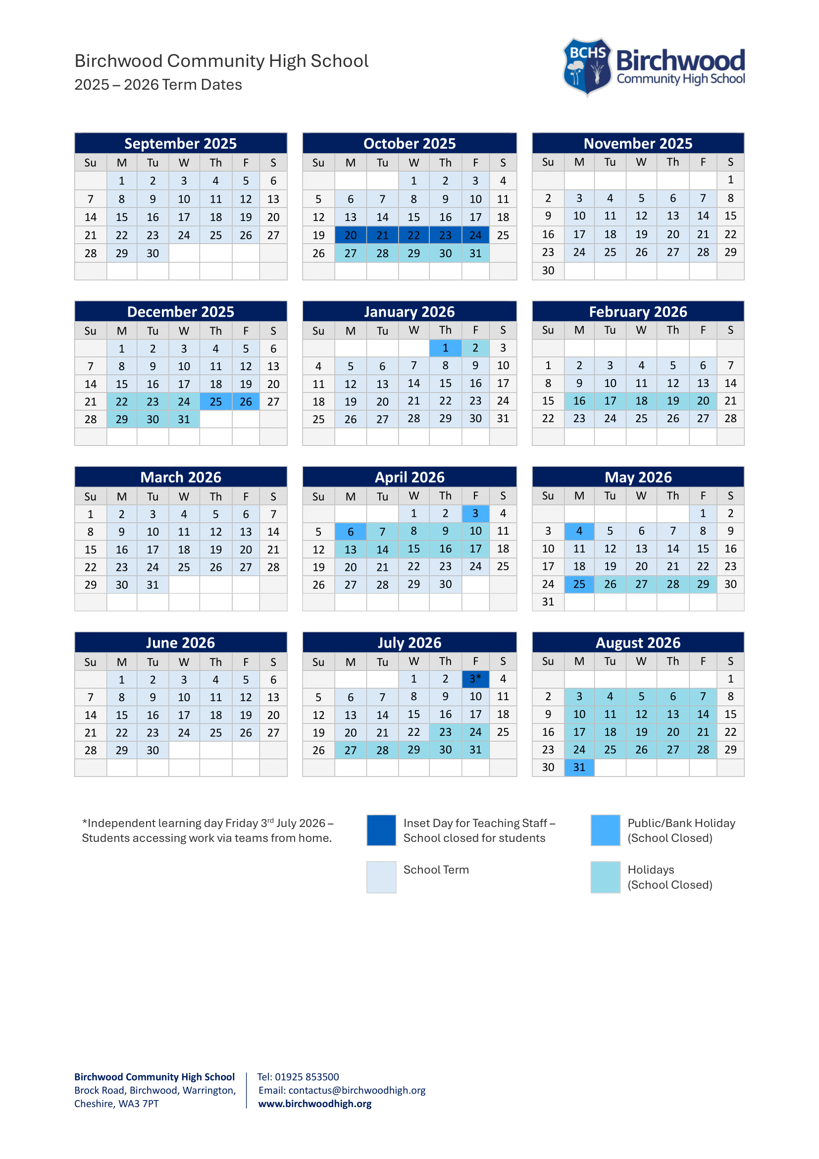 Birchwood Community High School Term Dates 25-26 (Official Update)