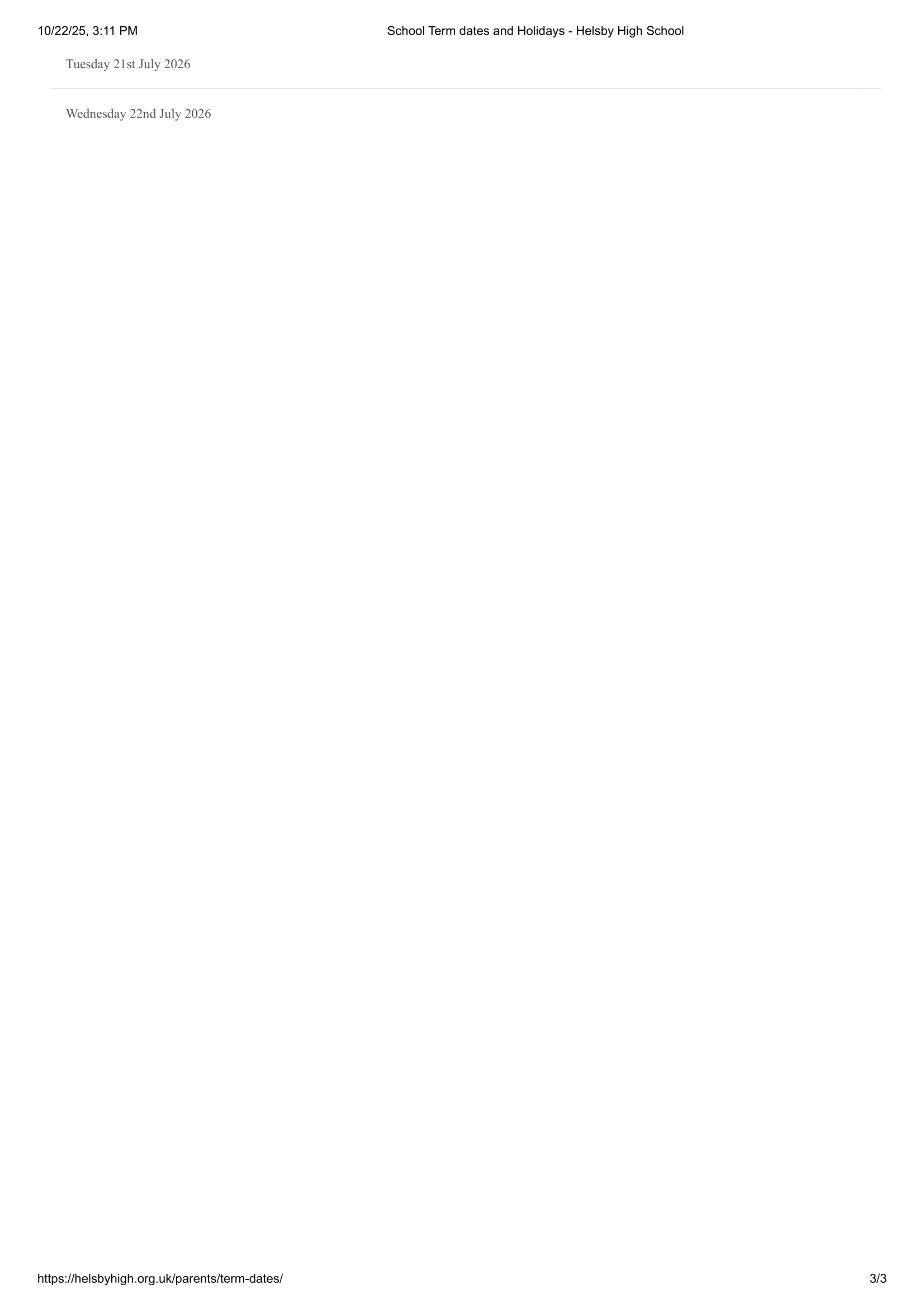 Helsby High School Term Dates 25-26 Official