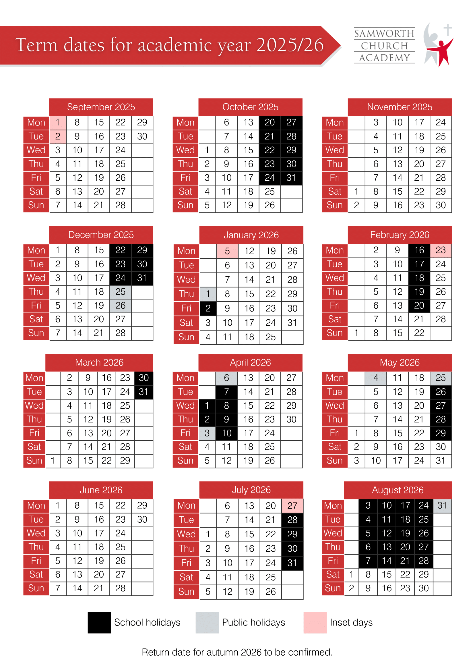 The Samworth Church Academy 25-26 Term Dates