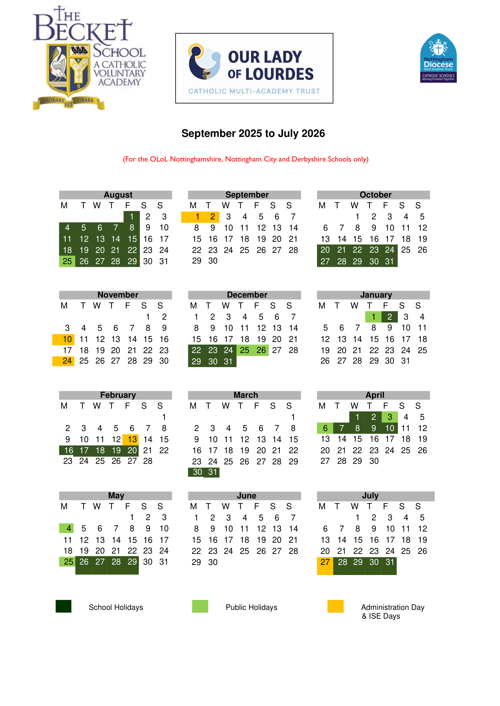 The Becket School - Nottingham Term Dates 25-26 Official