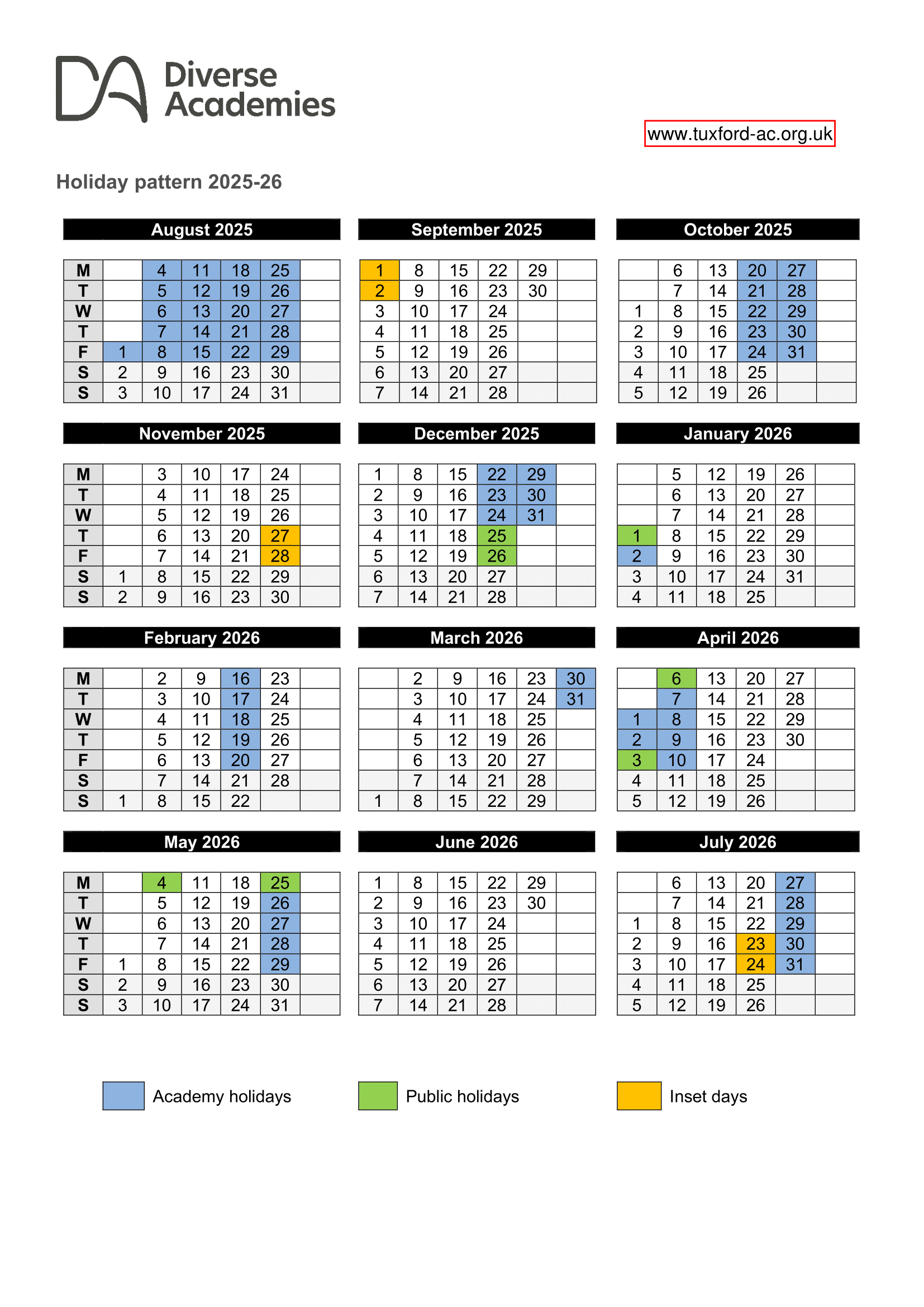 Tuxford Academy Term Dates 25-26 Official