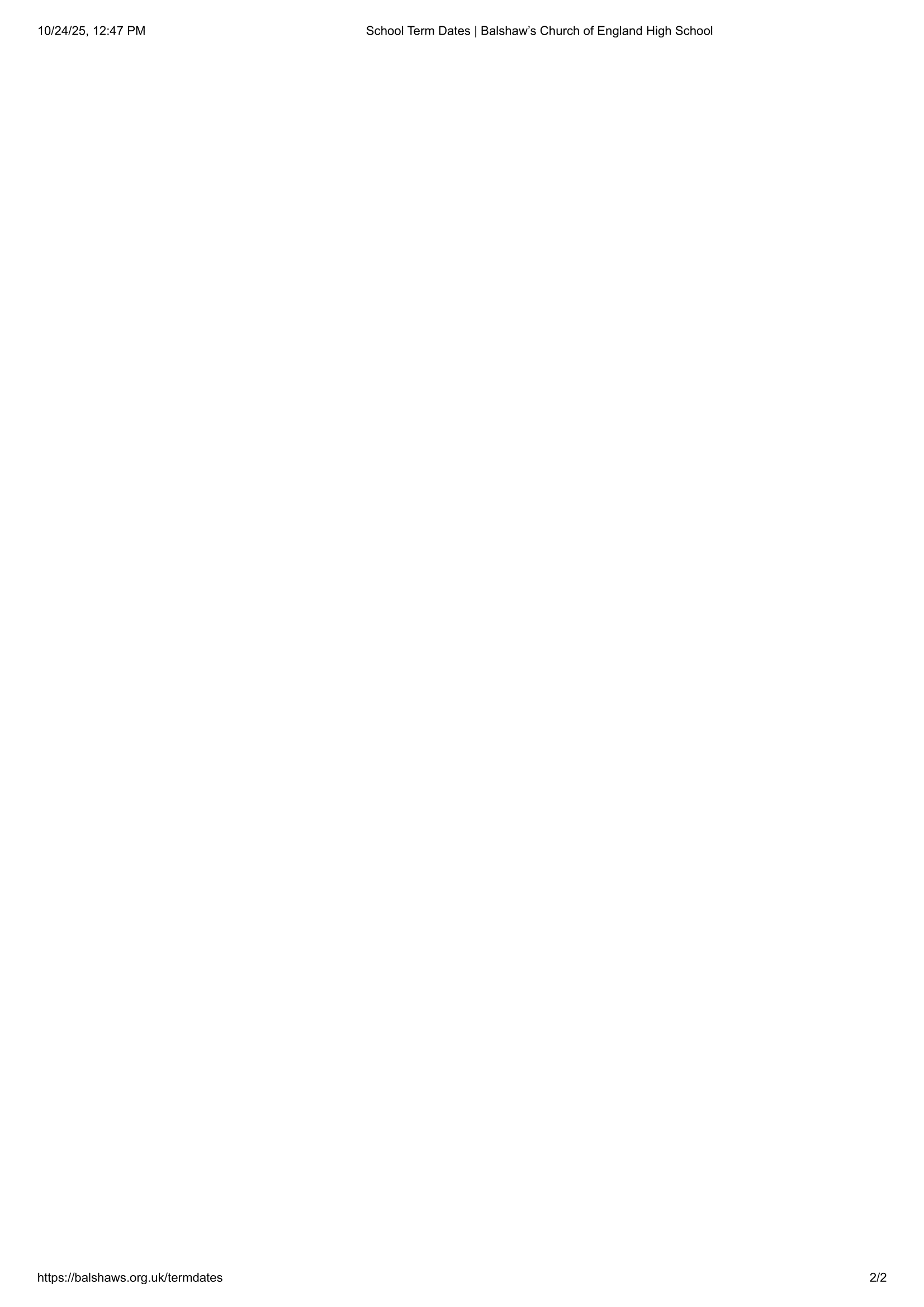 Balshaw’s Church of England High School Term Dates 25-26 Official Update