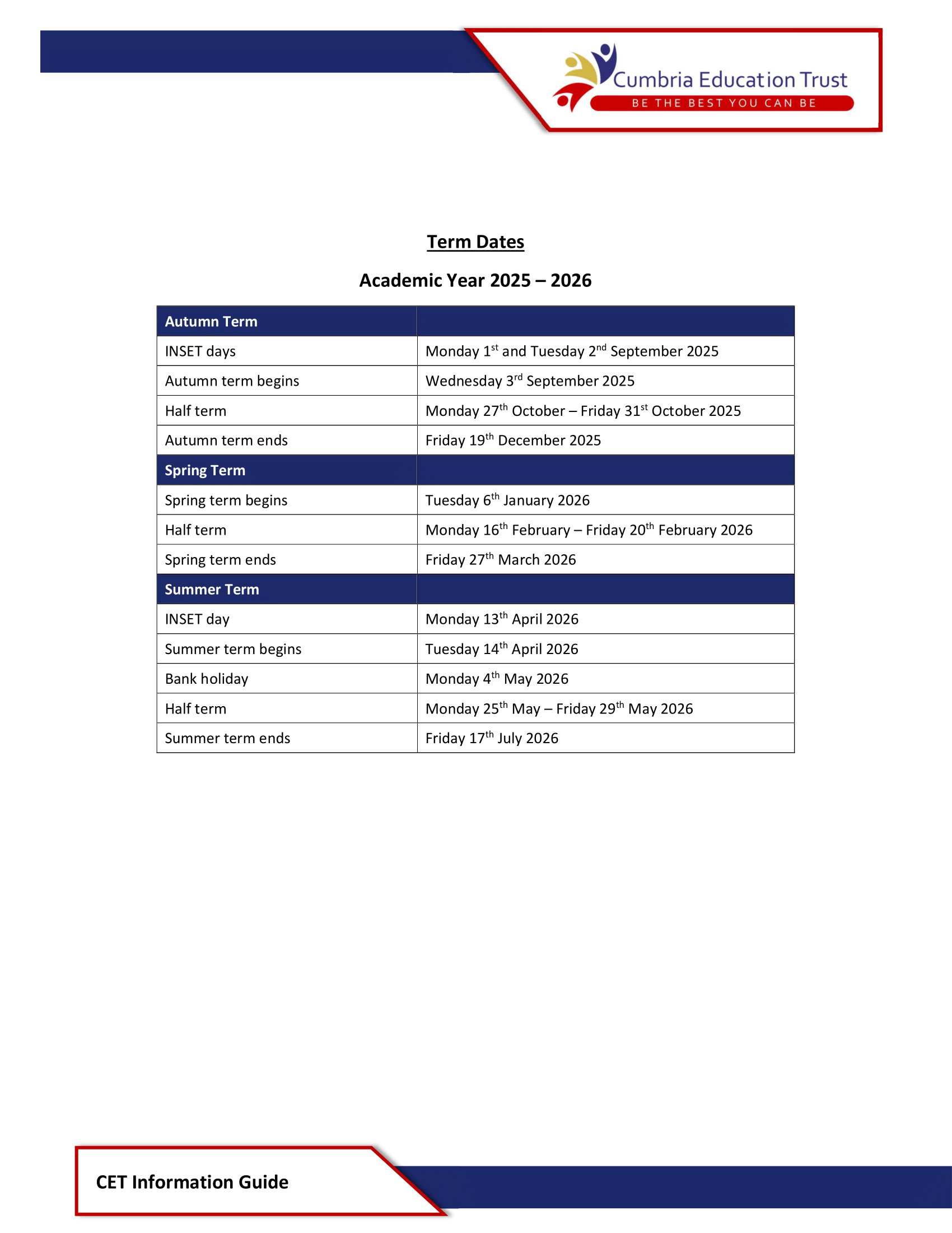 Cumbria Education Trust 25-26 