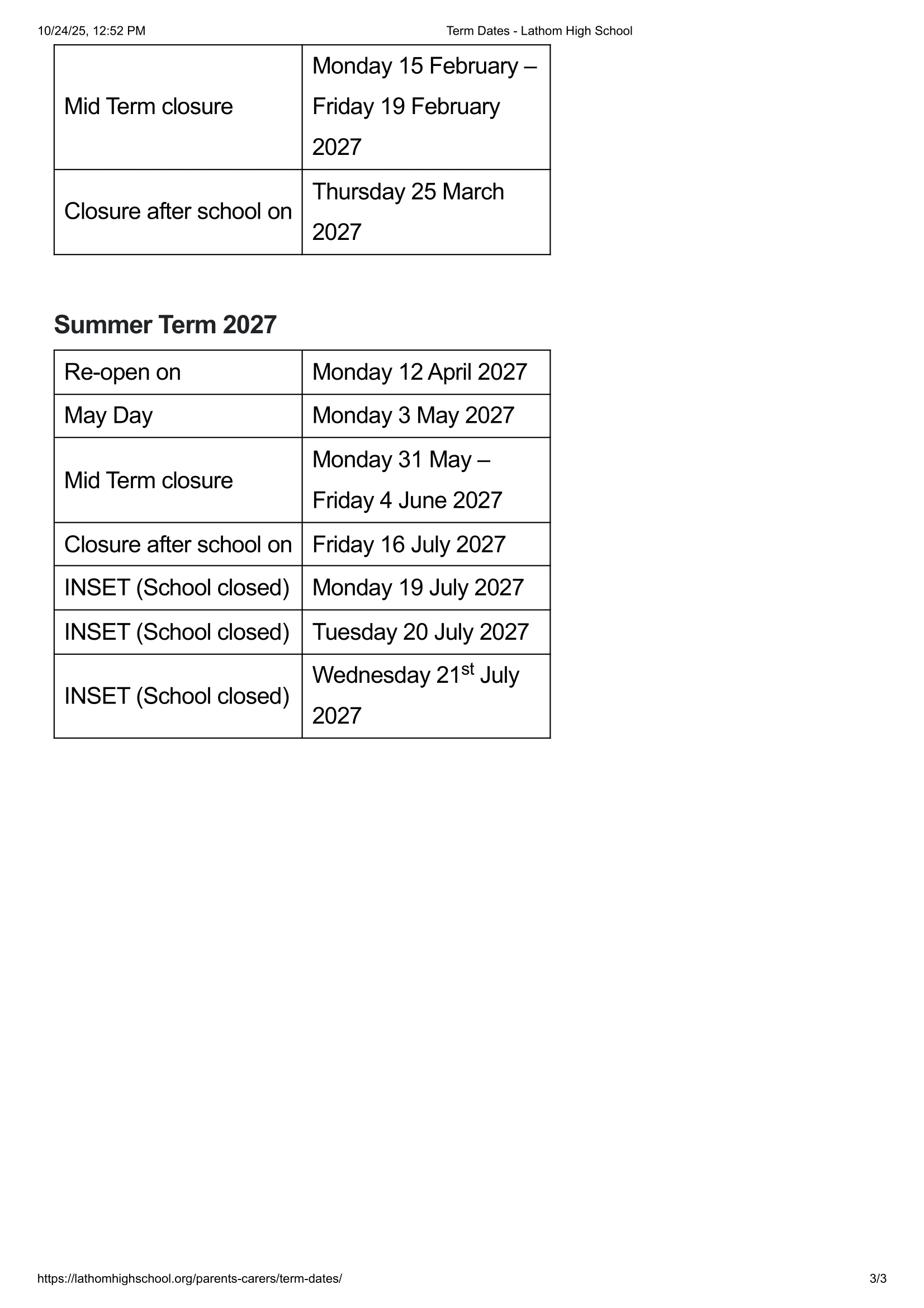 Lathom High School Term Dates 