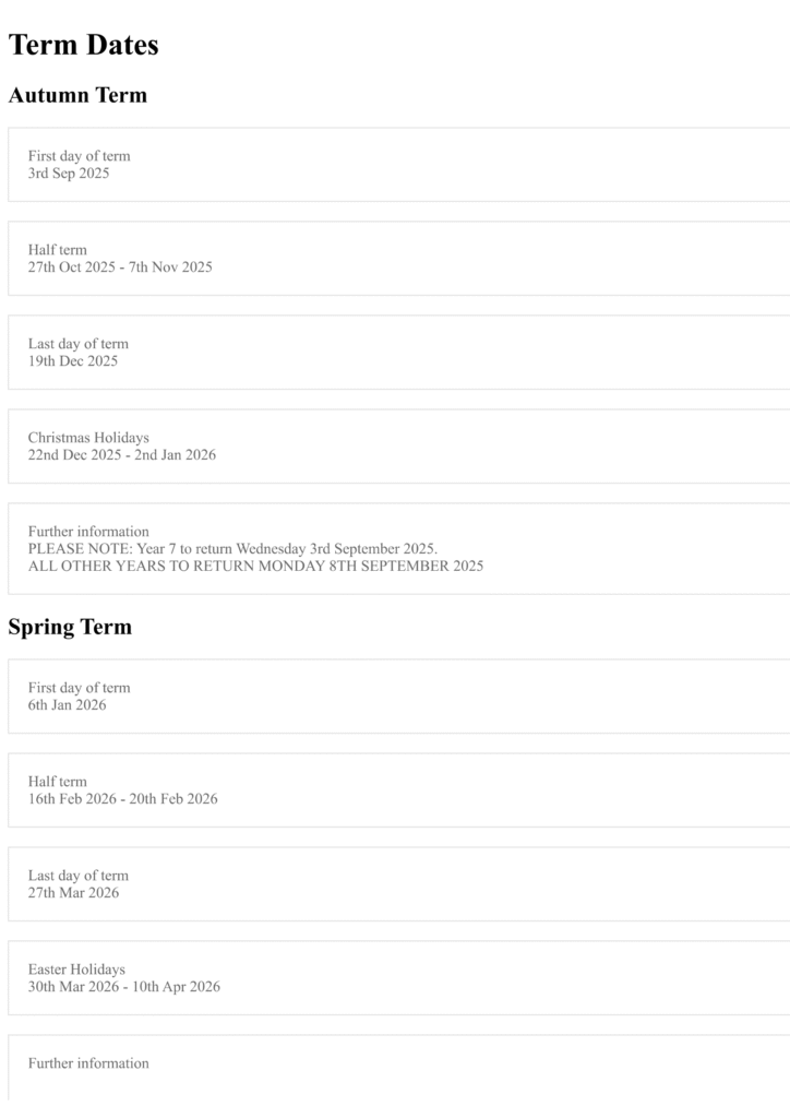 Term Dates - Bedford Free School