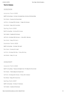 Term Dates _ Bedford Academy