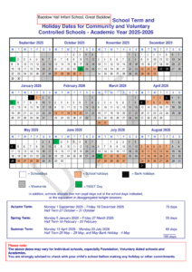Baddow Hall Infant School term dates 25-26