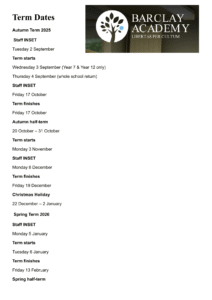 Barclay Academy Term Dates (2025–2026) 1