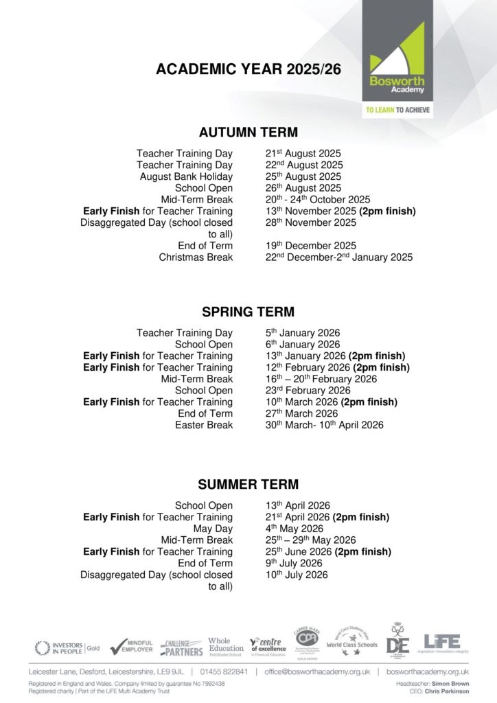 Bosworth Academy term dates