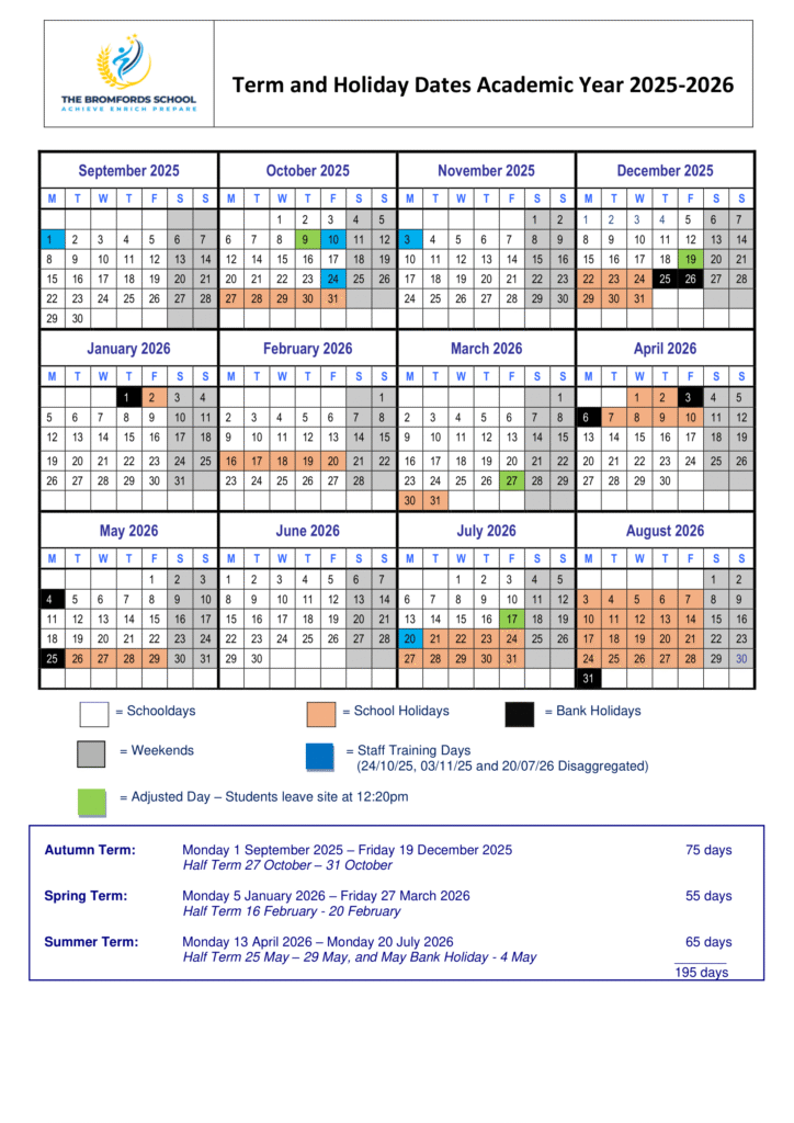 The Bromfords School Term Dates 25-26