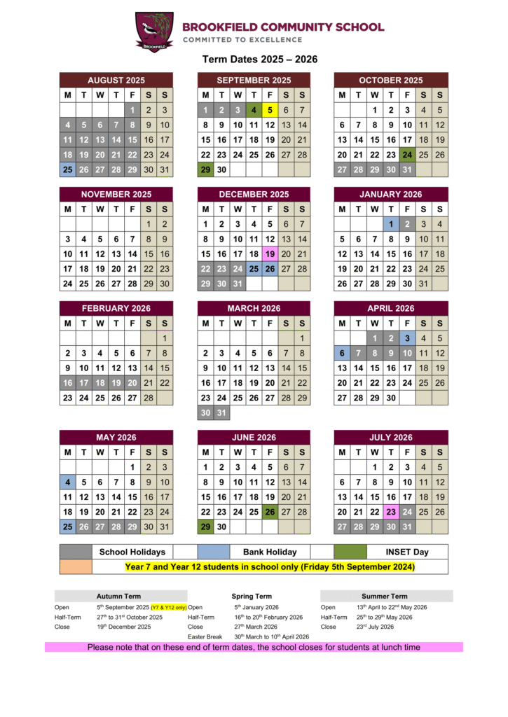 Brookfield Community School - Term Dates