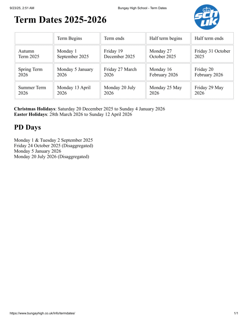 Bungay High School term dates