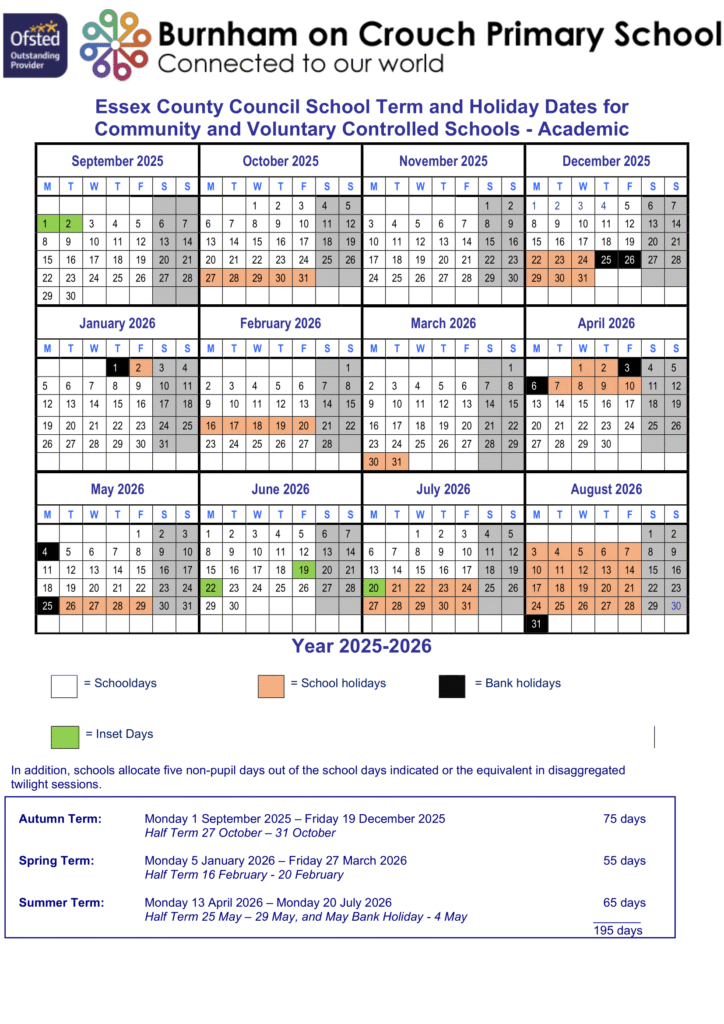 Burnham on Crouch Primary School – Term Dates 2025–2026