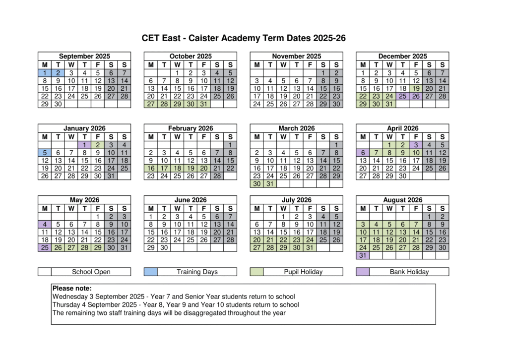 Caister Academy - term dates