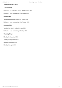 Cedars Upper School term dates 1