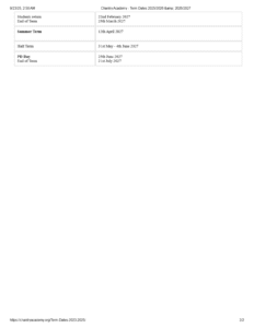 Chantry Academy term dates