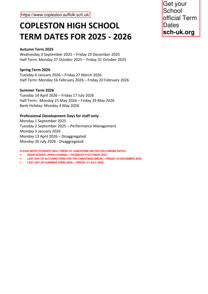 Copleston High School - term dates