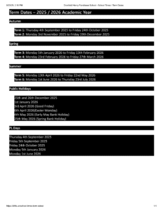 Dronfield Henry Fanshawe School term dates