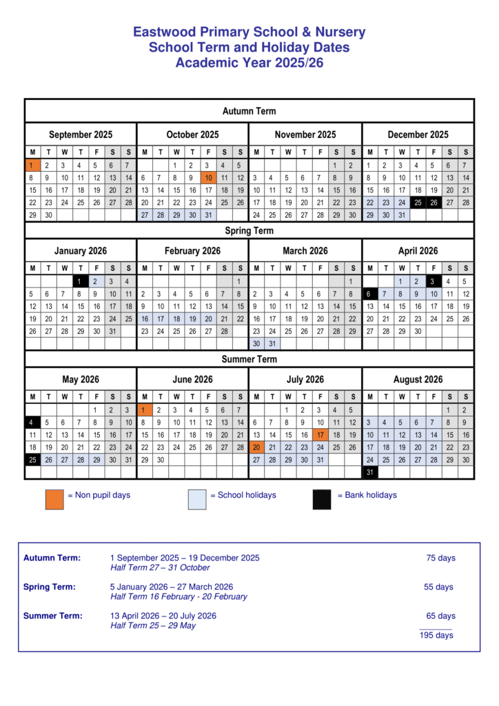 Eastwood Primary School & Nursery – Term Dates 2025–2026