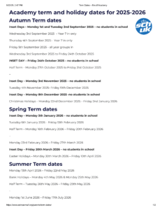 Ernulf Academy term dates 1