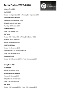 Future Academies Watford - Term Dates 25-26