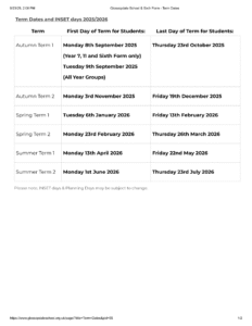 Glossopdale School term dates