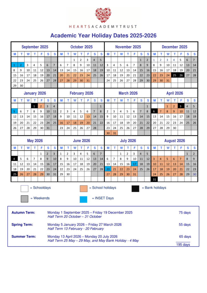 HEARTS Academy Trust term dates 25-26