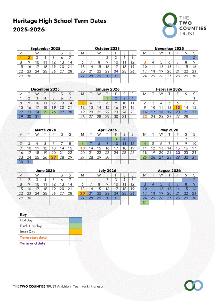 Heritage High School term dates 25-26