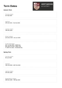 Term Dates - Hertswood Academy 25-26