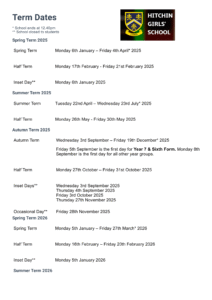 Hitchin Girls' School term dates 1