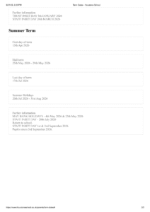 Houstone School term dates 25-26