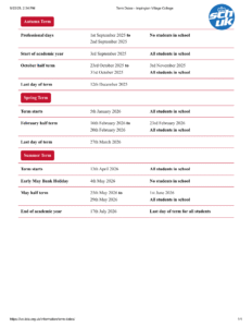 Term Dates - Impington Village College 25-26