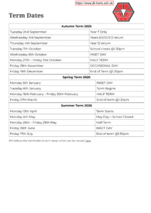 John F Kennedy Catholic School term dates