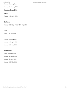 Kempston Academy - TERM DATES