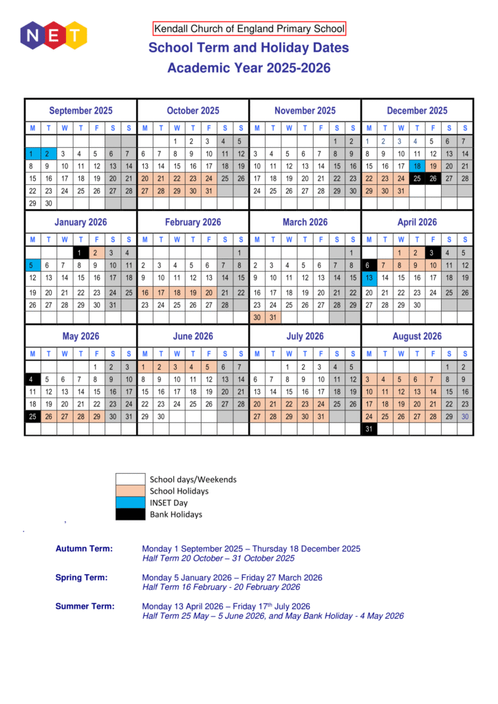 Kendall Church of England Primary School — Term Dates FAQ (2025–2026) 1
