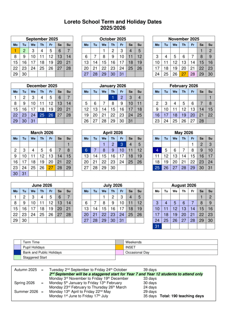 Loreto College St Albans term dates