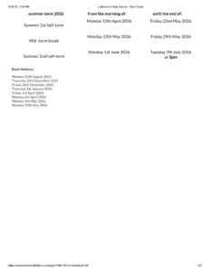 Lutterworth High School - term dates