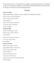 Maple Grove Primary School - Term dates