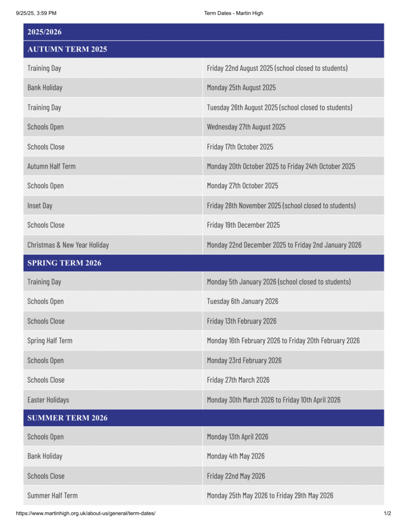 Martin High Term Dates -
