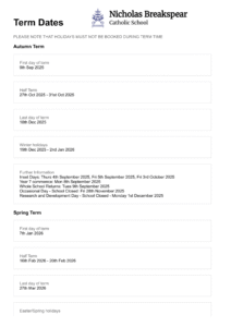 Nicholas Breakspear Catholic School term dates 2
