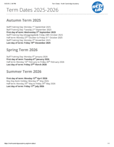 North Cambridge Academy term dates
