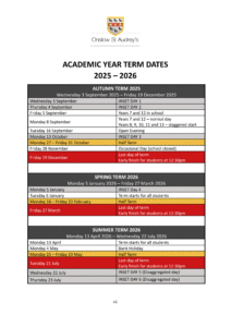 Onslow St Audrey’s term dates
