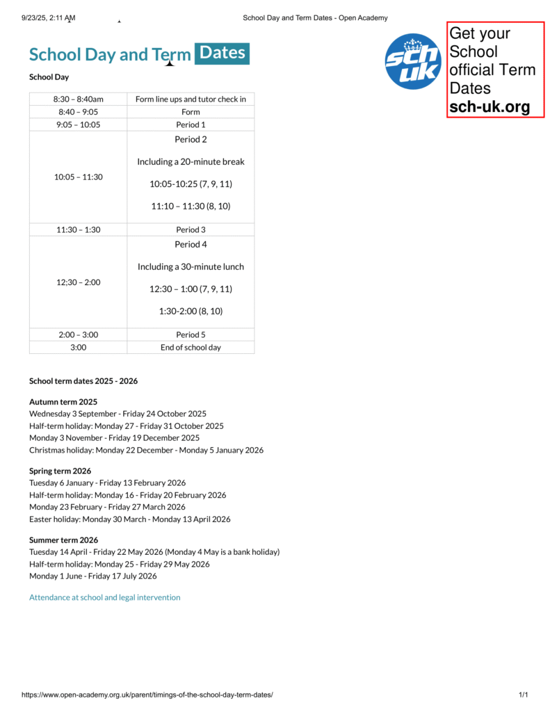 Open Academy term dates