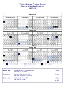 Porters Grange Primary School Term Dates 2025–2026