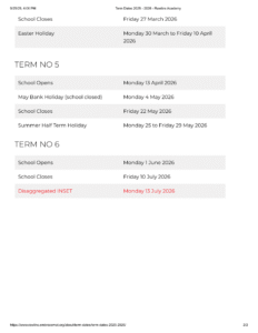Rawlins Academy term dates 25-26