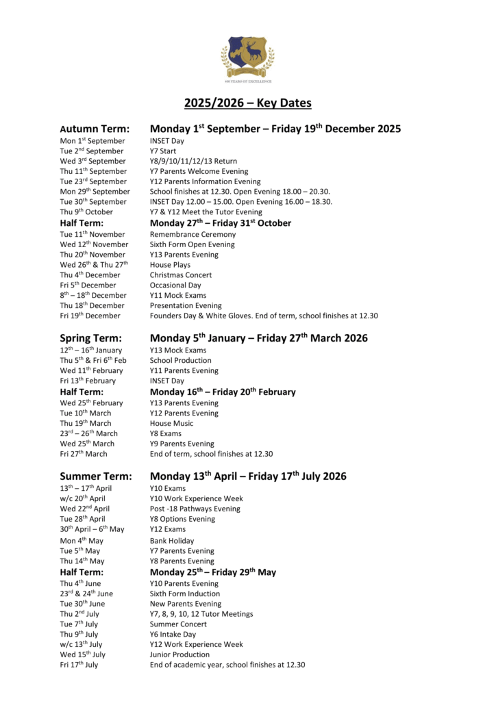 Richard Hale School School term dates