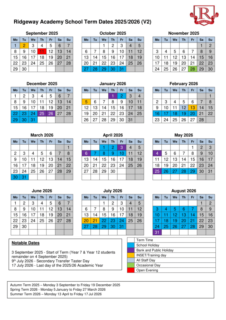 Ridgeway Academy - Term Dates 25-26