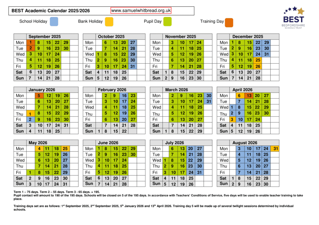 Samuel Whitbread Academy term dates