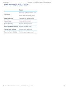 St Thomas More Catholic Voluntary Academy Term Dates