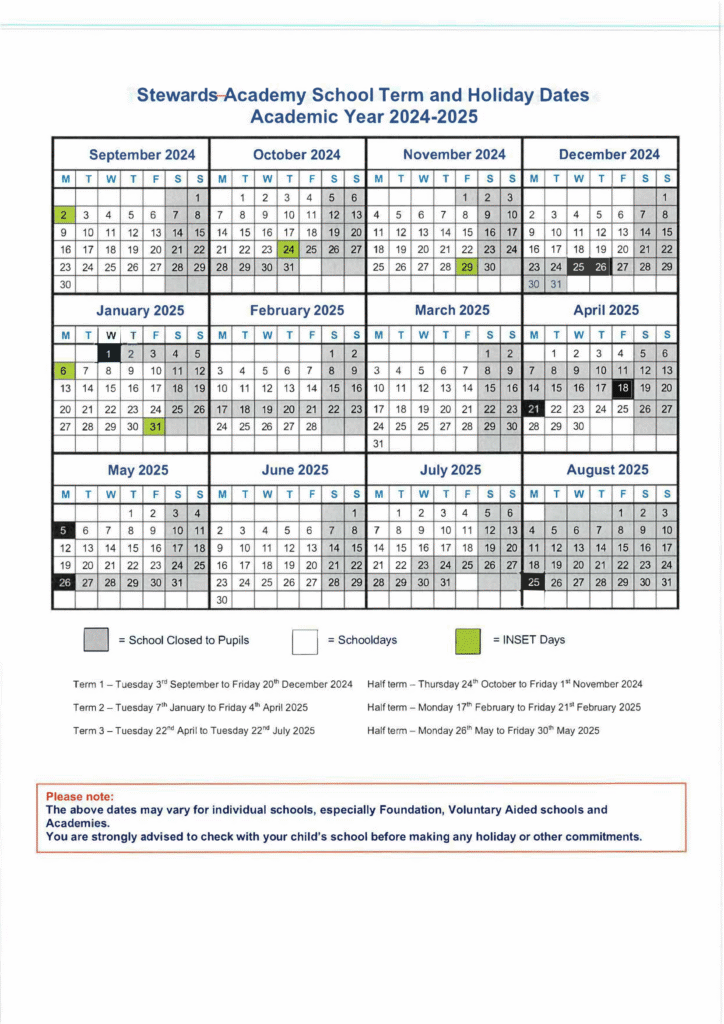 Stewards Academy - Term Dates